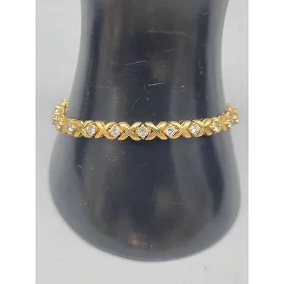 14kGE JC XO Crystal Tennis Bracelet 7" Vintage Ladies Costume Jewelry